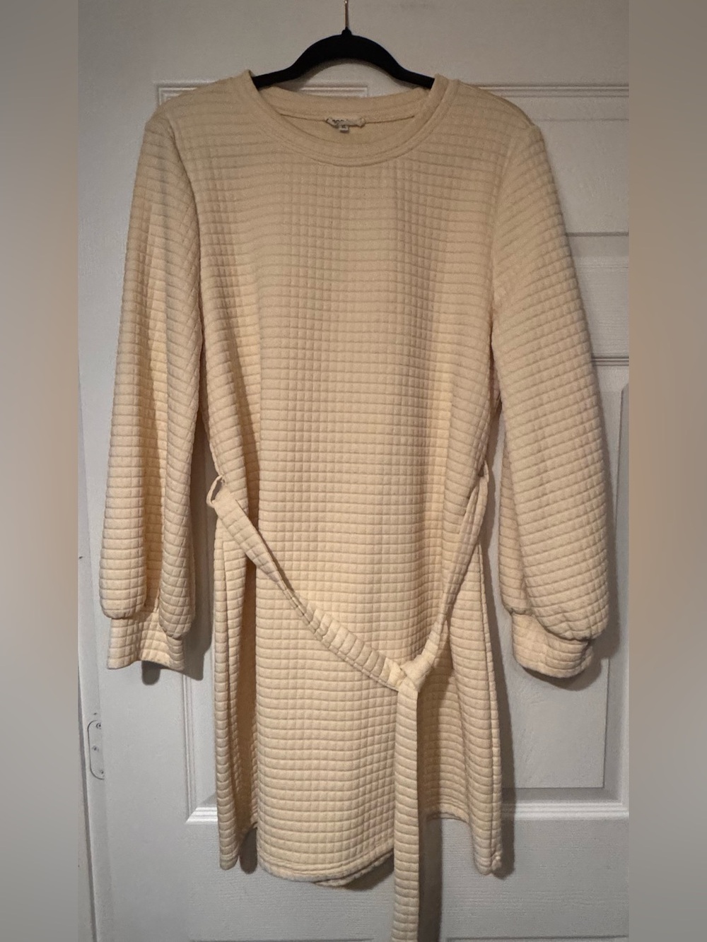 Anna-Kaci Sz XL Cream Quilted Long-Sleeve Belted Midi Dress